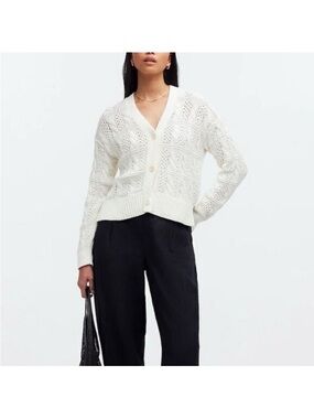 Madewell Open Cable-Stitch Cardigan Sweater ivory like new 100% cotton